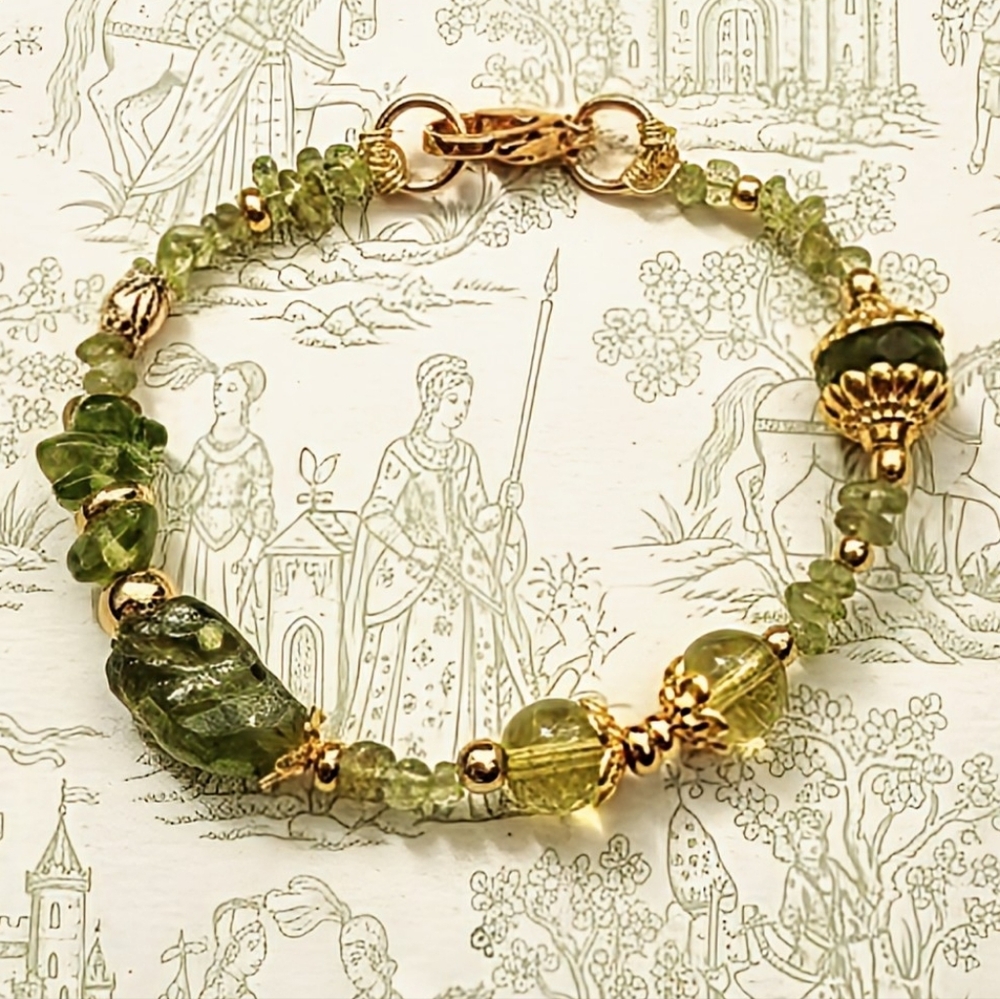 Sweet Arizona Peridot In Dainty Gold Plated Bracelet